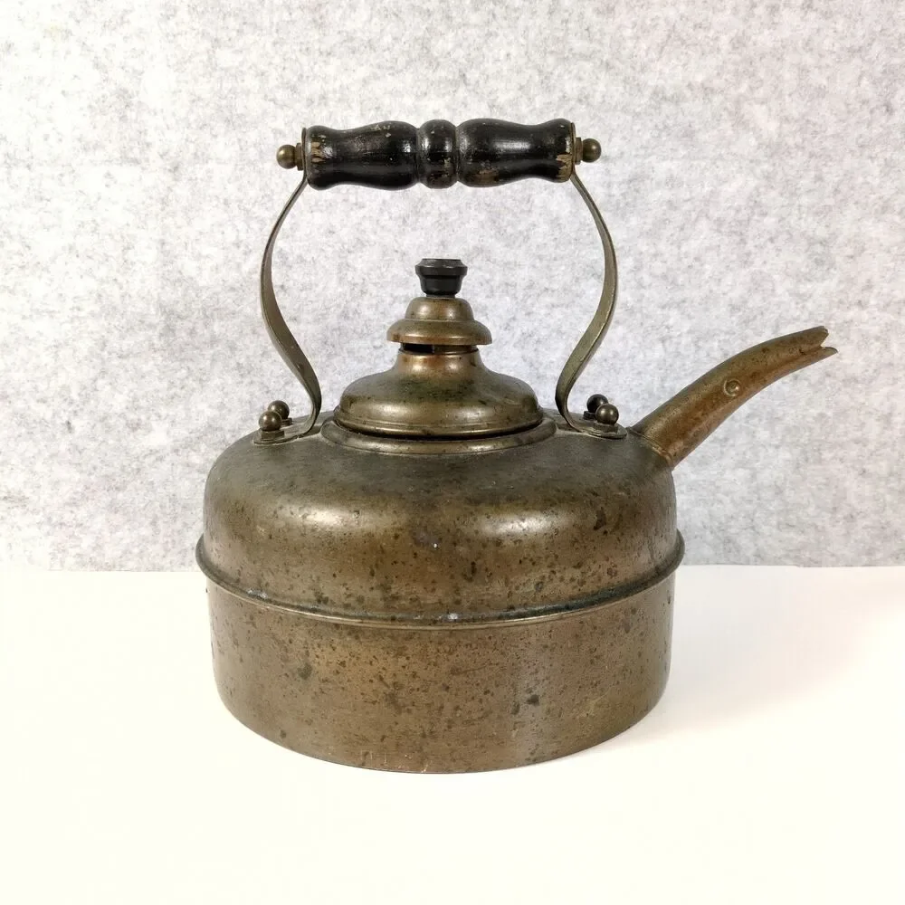 Vintage Simplex Patent Solid Copper Tea Kettle Made in England Wood Handle